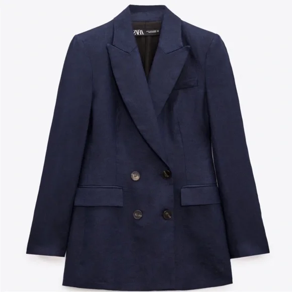 ZARA DOUBLE BREASTED LINEN BLAZER - Picture 7 of 7
